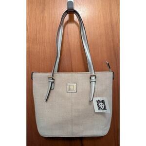 Anne Klein Perfect Tote Medium Size Bag Purse Beige Gold Silver 12"x10" NWT New